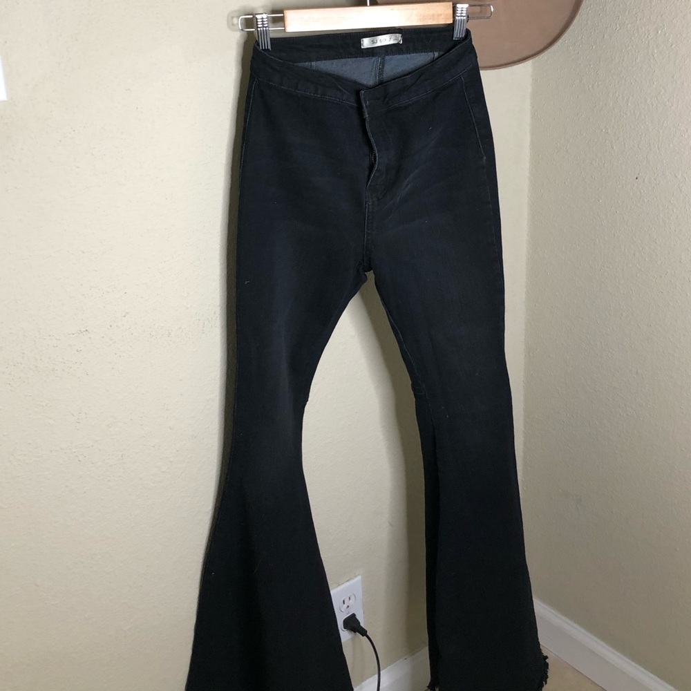 Boutique super flare bell bottom black denim jeans
